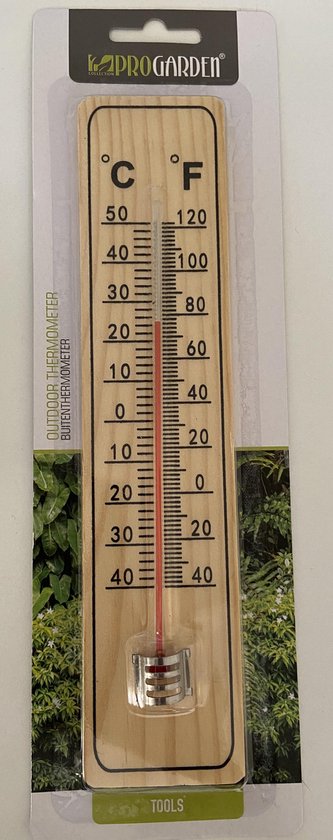 Thermomètre de jardin Pro - intérieur/extérieur - bois - 22,5 x 5 cm