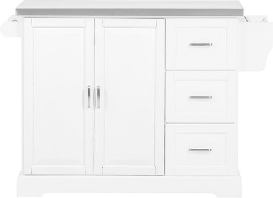 Chariot de service SoBuy - Chariot de cuisine blanc avec plateau rabattable - 3 tiroirs, 2 portes, étagères réglables | FKW41-II-ST