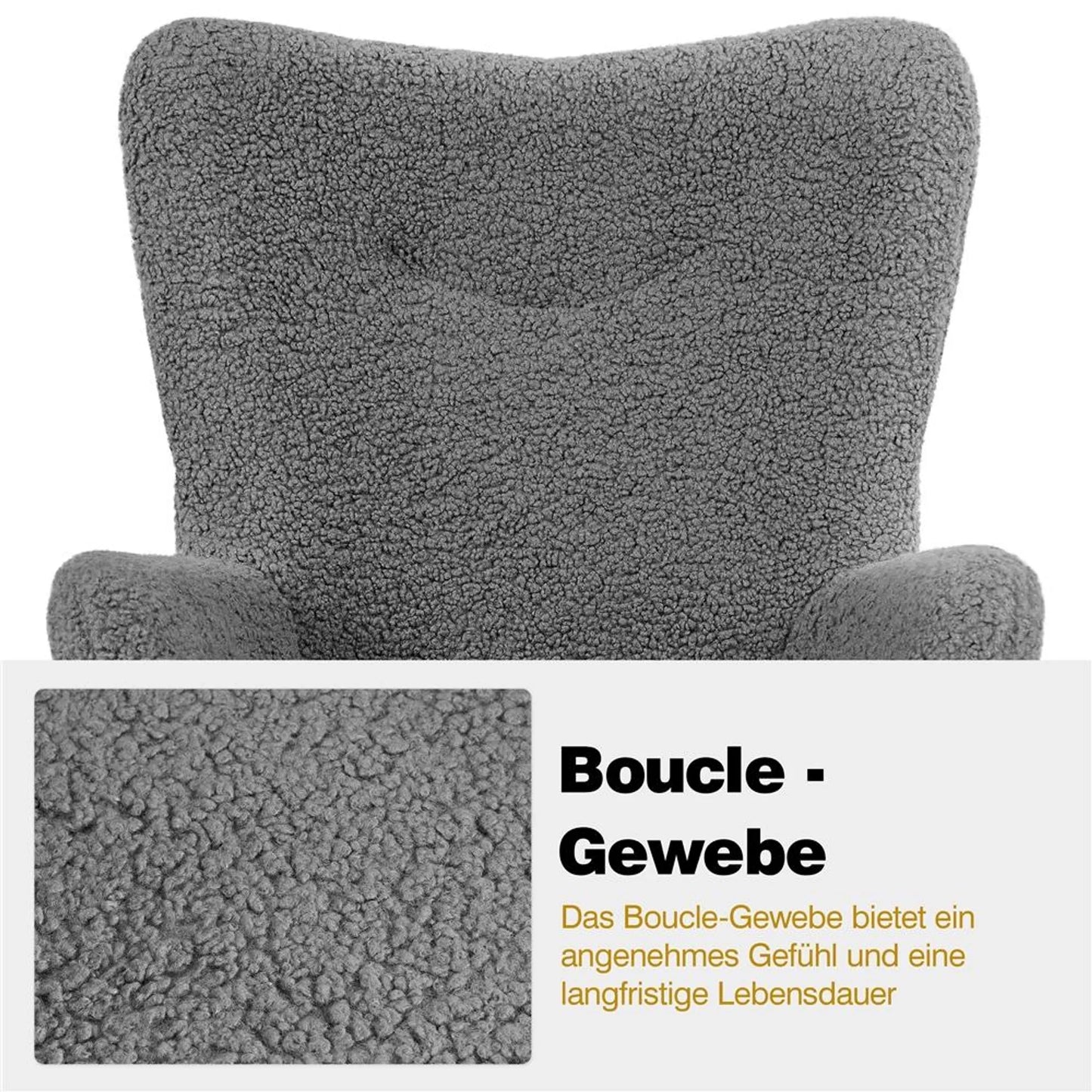 Yaheetech Fauteuil d'oreille avec dossier rabattable - équipé d'un tissu bouclé doux, de croisillons et de pieds protecteurs réglables - pour le salon et la chambre - métal gris et polyester - 70 x 67,5 x 97,5 cm