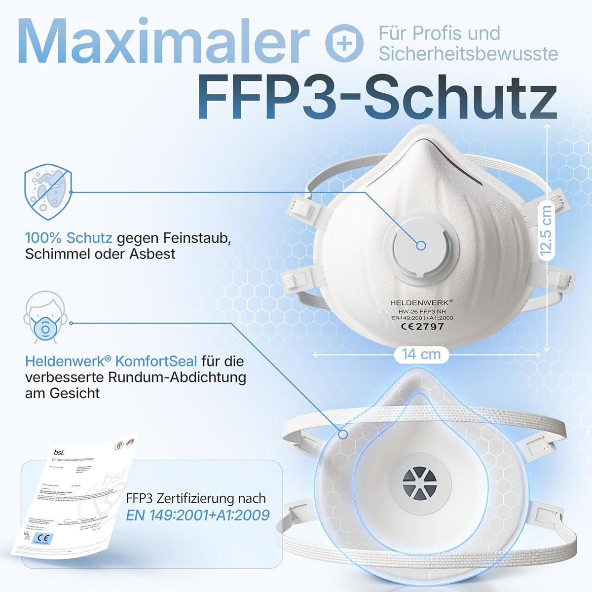 Masque FFP3 « Heldenwerk » avec valve - 10 pièces