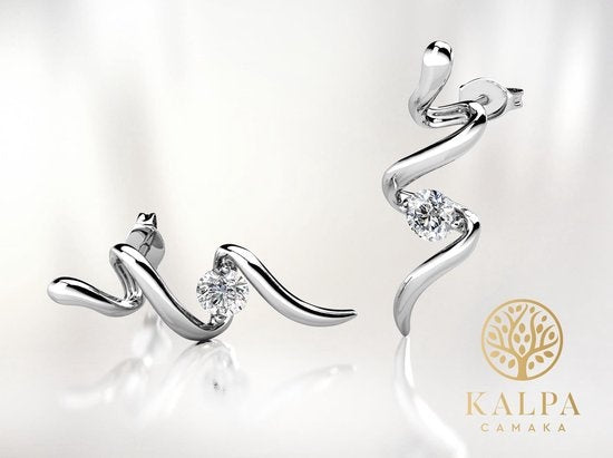 Yolora Boucles d'oreilles pour dames avec cristaux Kalpa Camaka - Couleur argentée - Plaqué or blanc 18K - Boucles d'oreilles
