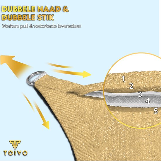 Toivo Toile d'ombrage Rectangle 3 x 4 Mètres - Crème - Matière HDPE - Corde et mousqueton inclus - Toile d'ombrage - Filet d'ombrage - Pare-soleil