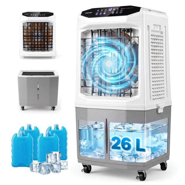 Climatiseur portable 3-en-1 Coast – 26 L – 45 x 33 x 88,5 cm – Blanc et gris