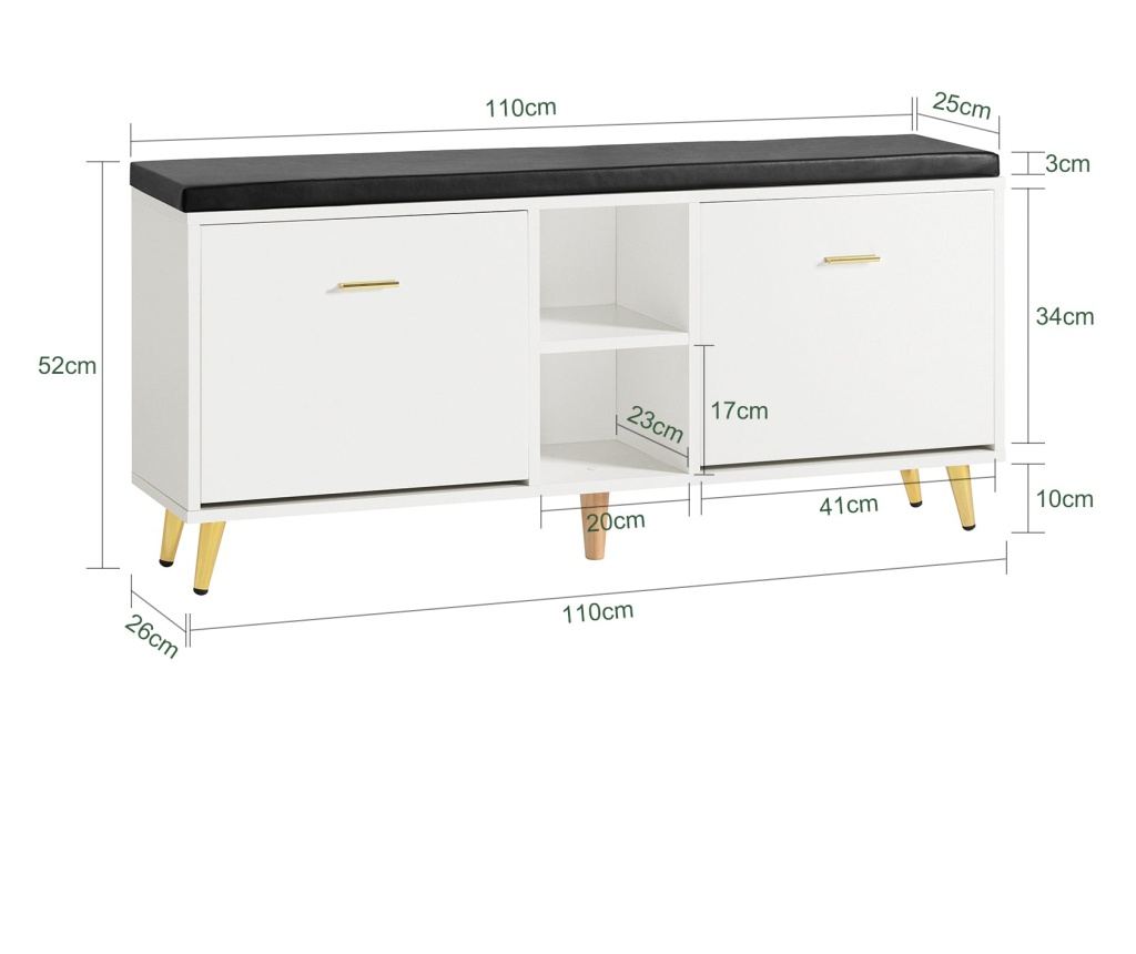 Banc à chaussures SoBuy blanc - 110 x 26 x 52 cm - Avec coussin d'assise et espace de rangement