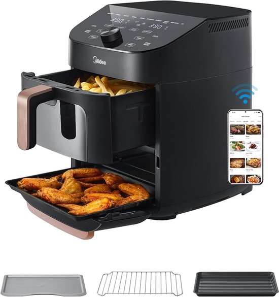 Friteuse à air chaud MF-CY110A - Friteuse à air chaud - double étage - friteuse à air chaud superposable - synchronisation Wi-Fi intelligente avec Alexa - Conception verticale XL de 11 L peu encombrante - Panier-grill 10-en-1 - Convient pour 3 à 8 personn