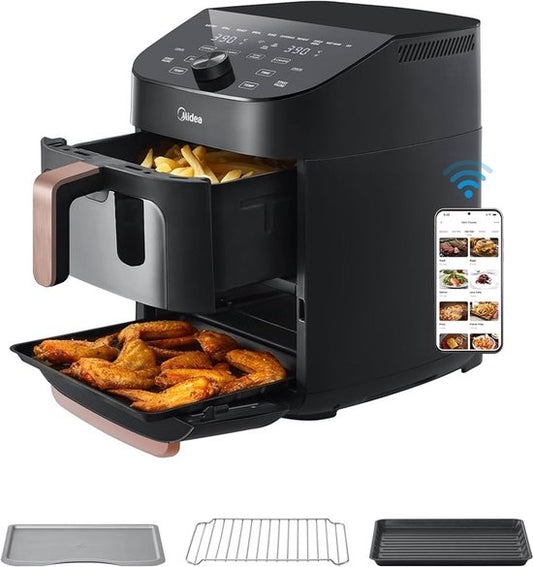 Friteuse à air chaud MF-CY110A - Friteuse à air chaud - double étage - friteuse à air chaud superposable - synchronisation Wi-Fi intelligente avec Alexa - Conception verticale XL de 11 L peu encombrante - Panier-grill 10-en-1 - Convient pour 3 à 8 personn