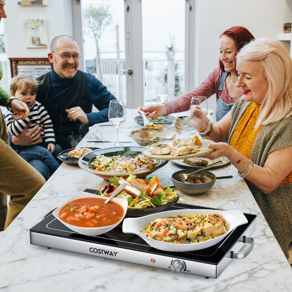 Chauffe plat électrique - Coast - 56 x 36 cm - Plaque chauffante électrique de 50 °C à 120 °C - Acier inoxydable