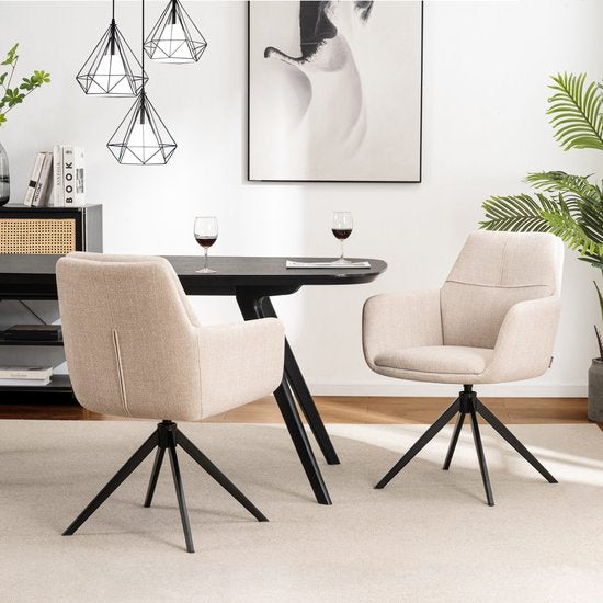 Furnihaus Chaise de salle à manger pivotante Milou avec accoudoir Beige