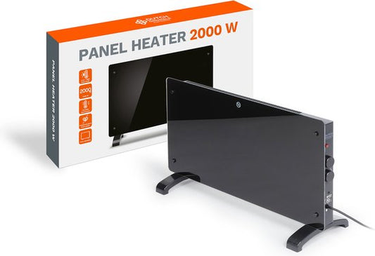 Dutch Originals - Convecteur - 2000 W - Noir - Minuterie réglable - 2 niveaux de chaleur - Verre trempé - 42,5 x 24 x 77 cm