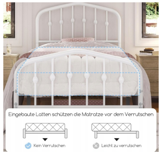 Yaheetech Lit simple en métal style vintage - Blanc - 90 x 190 cm