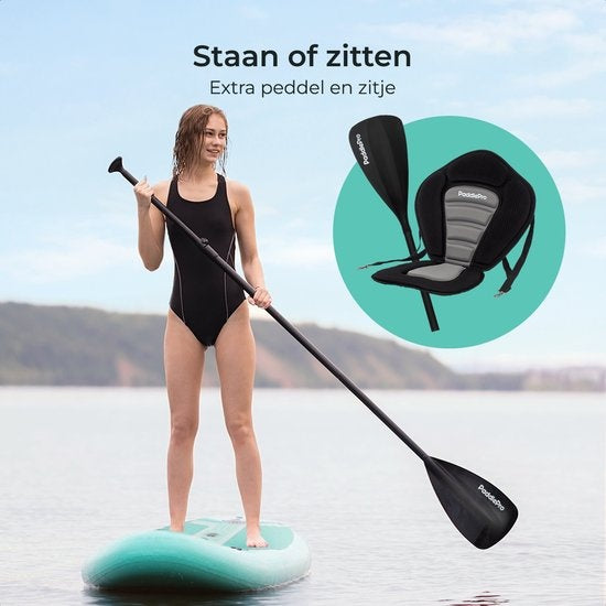 LifeGoods SUP Board - Deluxe Set - avec siège - Planche à pagaie gonflable - Max. 135KG - 320x81cm - Vert menthe