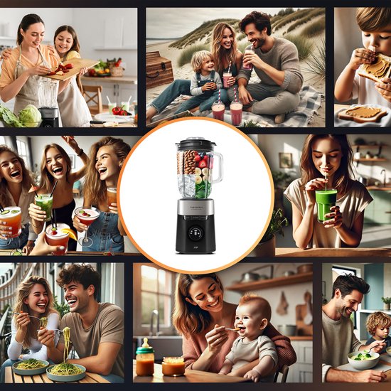 JAP Appliances AeroBlend - Mixeur puissant (1000W) avec 8 vitesses et 3 réglages - Grand pichet en verre de 1,5 litre - Bouchon doseur 20-40ml - Smoothie maker - Broyeur à glace - Noir