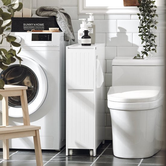 SoBuy Meuble bas, Meuble de rangement étroit sur pied, Meuble de salle de bain étroit, Meuble de toilette - Blanc, 60x20x75cm, BZR111-W