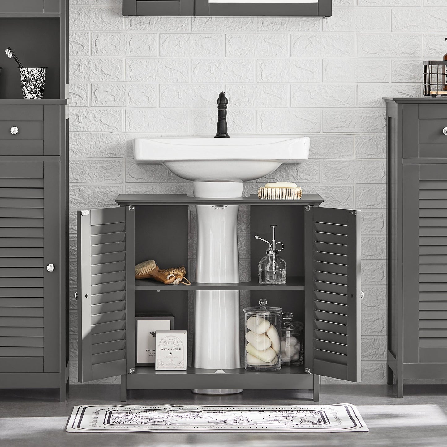 Meuble de salle de bain - SoBuy - 2 Portes et 2 Couches - Gris - 60x35x58cm