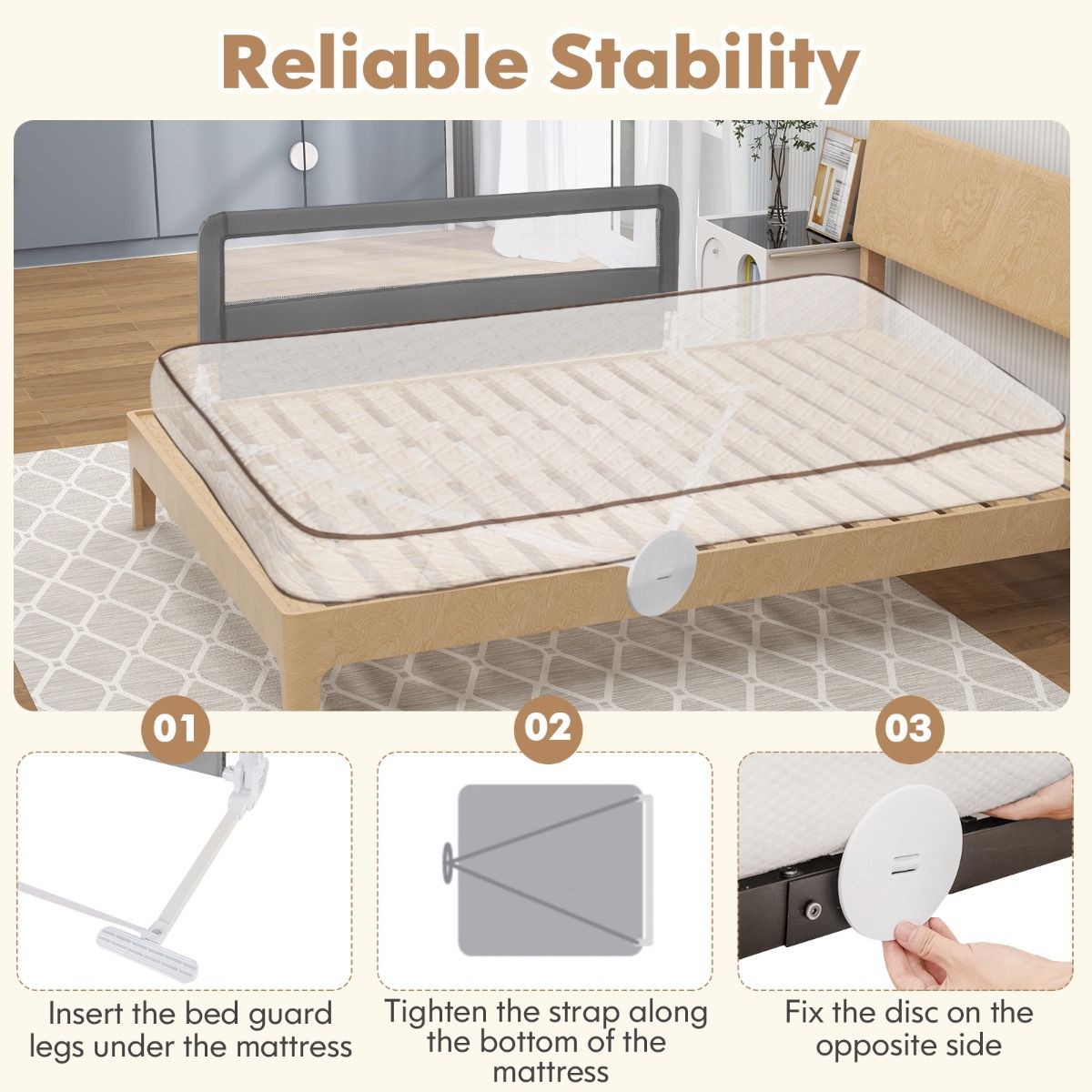 Coast 150 cm - Barrière de lit pliable pour les tout-petits avec housse amovible - Gris