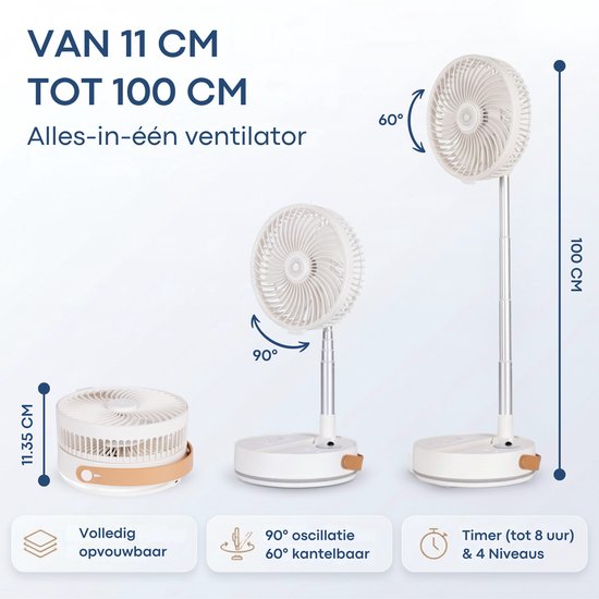 Ventilateur portable pliable Aironex – Ventilateur de table et ventilateur sur pied silencieux – Rechargeable par USB et sans fil, avec éclairage LED – Mini-ventilateur compact pour bureau, chambre, maison, bureau et camping - Ventilateurs
