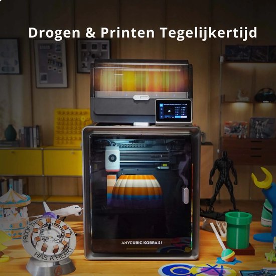 Imprimante 3D Anycubic Kobra S1 Combo – Système CoreXY – Nivellement automatique du plateau – Vitesse d'impression de 600 mm/s – Système de filaments multicolores – Plateau d'impression flexible en PEI – Commande via Wi-Fi et application – Prête à l'emplo