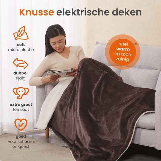 Goliving Plaid polaire électrique - Couverture chauffante - Couverture polaire chauffante - Couverture électrique - 3 niveaux de chaleur - Lavable en machine - 120 Watts - Cordon de 2,5 mètres - Flanelle Sherpa - 160 x 120 cm - Marron