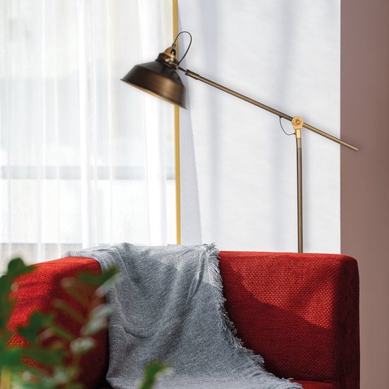 Lampadaire en bronze Nove 1322BR avec détails dorés E27 - Orientable et inclinable - Design industriel - Mexlite - Cordon de 190 cm