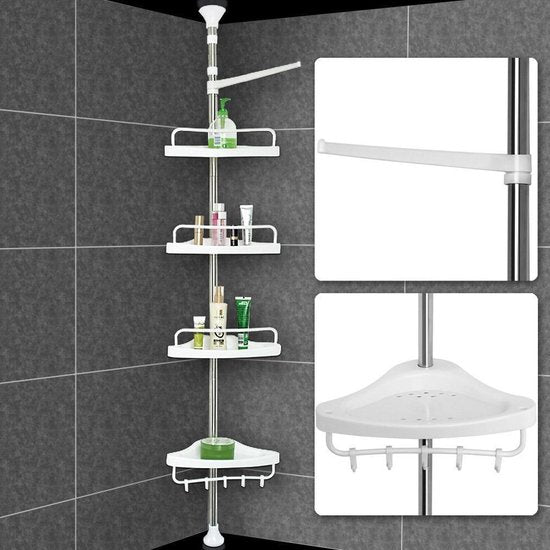 Porte-douche télescopique chromé, réglable de 155 à 320 cm, avec porte-serviettes supplémentaire