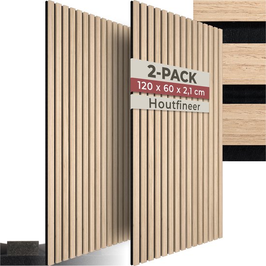 Panneaux acoustiques tectake® - Lot de 2 - Panneau mural acoustique - 60 x 120 cm - 1,44 m² - Panneaux muraux aux dimensions ajustables - Structure à lattes en MDF et placage de bois - Isolation acoustique - Décoration murale élégante - Montage facile - C