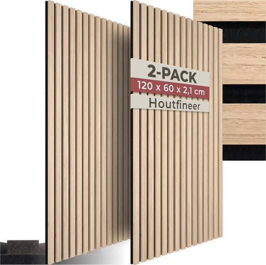 Panneaux acoustiques tectake® - Lot de 2 - Panneau mural acoustique - 60 x 120 cm - 1,44 m² - Panneaux muraux aux dimensions ajustables - Structure à lattes en MDF et placage de bois - Isolation acoustique - Décoration murale élégante - Montage facile - C