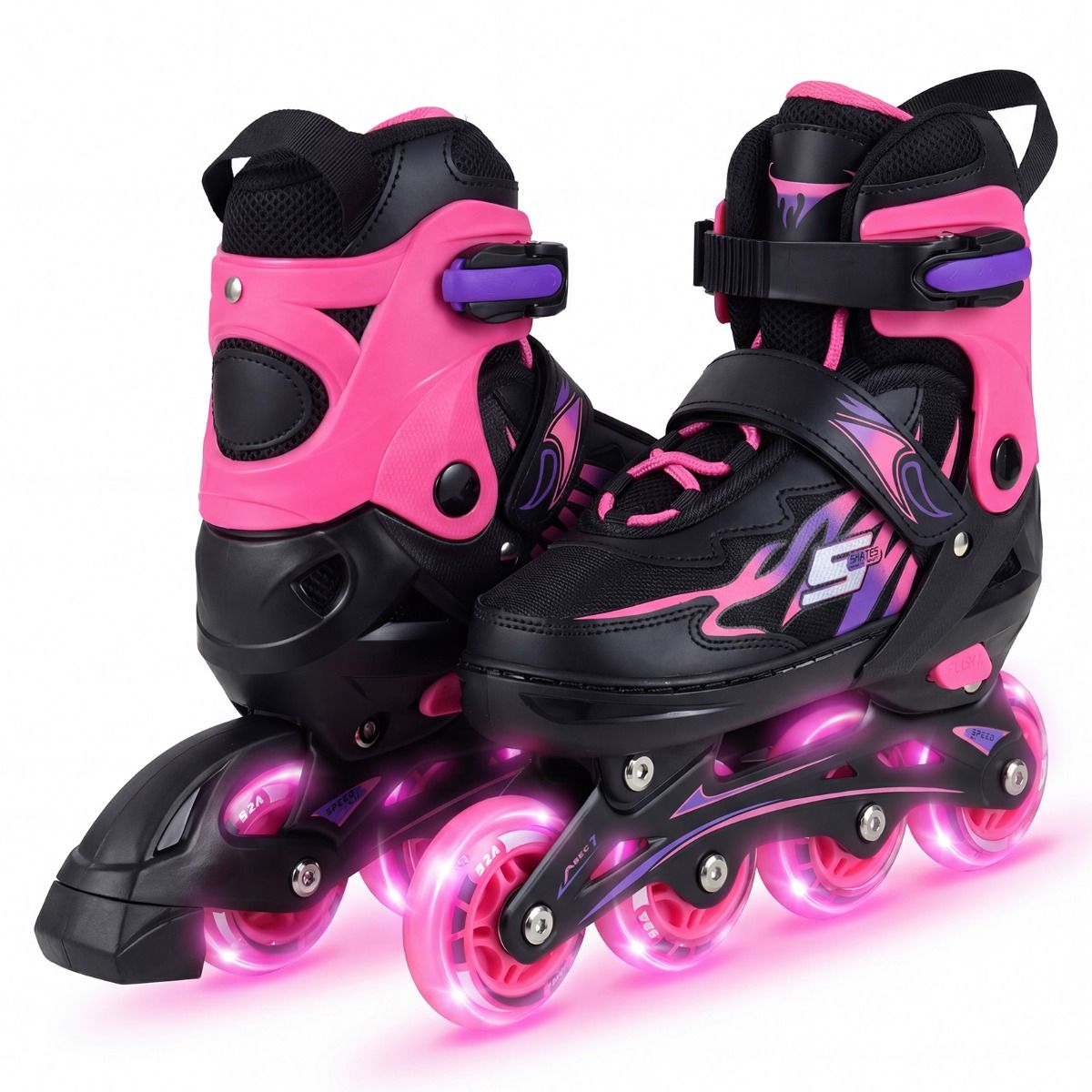 Rollers Coast pour enfants - réglables - roues lumineuses - pointures 38-41 EU - couleur rose