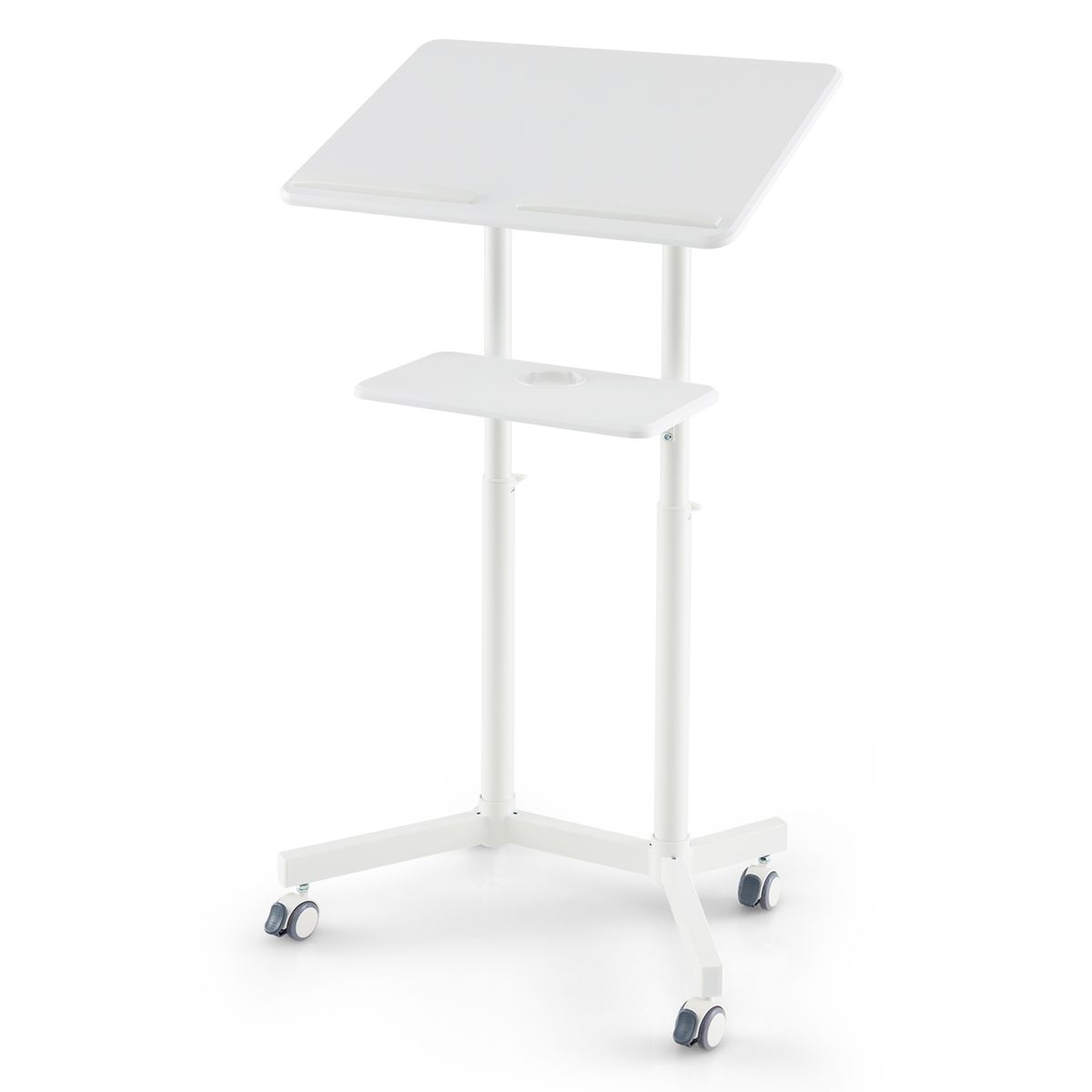 Pupitre Coast sur roulettes - Réglable en hauteur - Plateau inclinable - Blanc