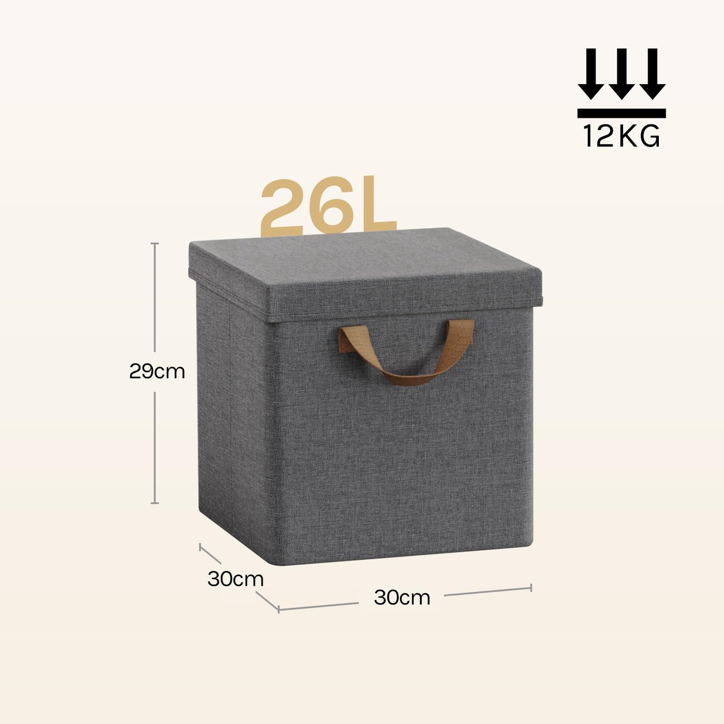 Boîte de rangement WOLTU - Pliable - Avec couvercle - Lot de 5 - 30 x 30 x 29 cm - Gris