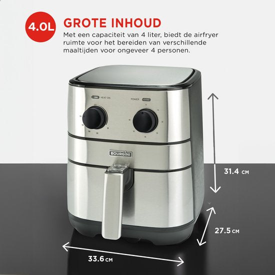 Airfryer xl - Friteuse à air chaud - Capacité de 4 litres pour 1 kg de frites - Friteuse à air avec boutons rotatifs