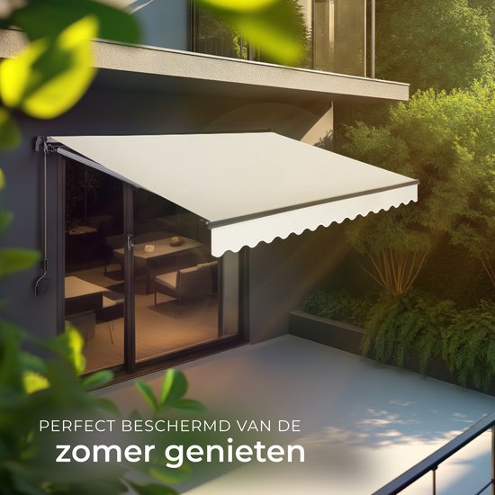 tectake® Sunshade with Articulated Arm - 300 x 250 cm - Store - Protection solaire pour fenêtre, balcon, extérieur - Fixation murale - Résistant à l'eau et aux UV - Beige