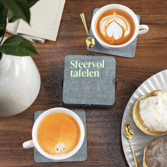 Sous-verres en simili cuir Castagnola – Sous-verres pour verres – Sous-verres design avec support – Lot de sous-verres en cuir avec support métallique – Cuir – Lot de 10 – Bleu chiné – 10 x 10 cm
