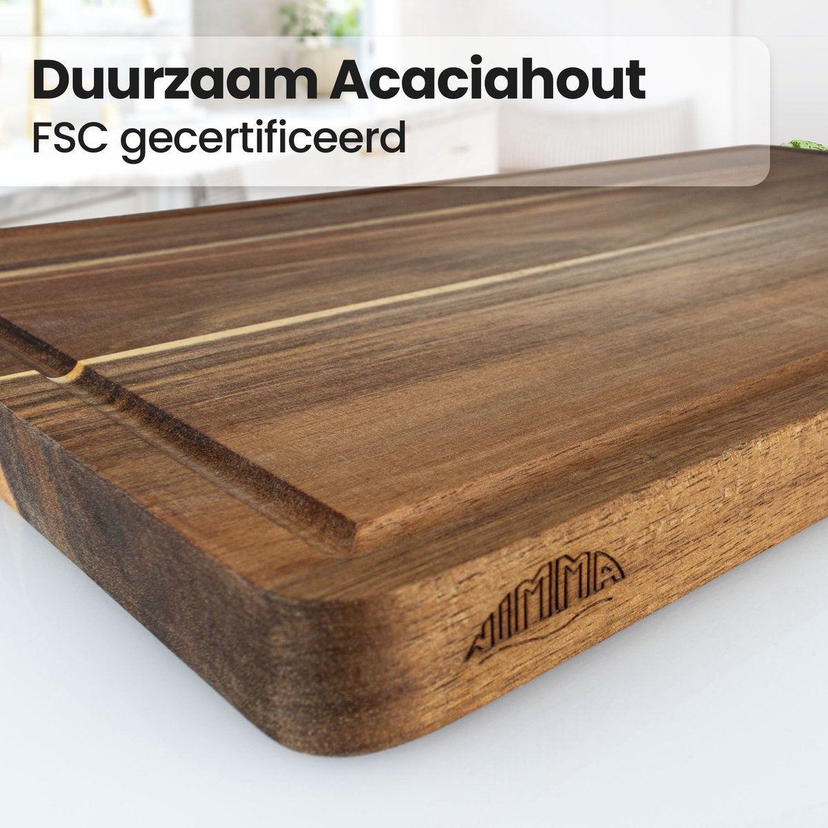 Nimma Planche à découper - Planche à boissons et à tapas - avec bac à jus - pour la cuisine - Bois d'acacia - Marron