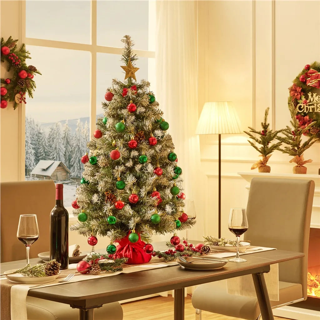 Yaheetech Arbre de Noël Artificiel - 90 cm - Effet de neige - Table Top - 96 branches - Standard - Vert