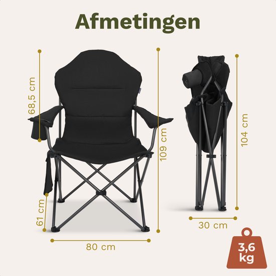 TRVLMORE Chaise de camping XXL - pliable - capacité de charge 160KG - sac de transport inclus - chaise pliante - chaise de pêche - chaise de camping - chaise pliante - noir