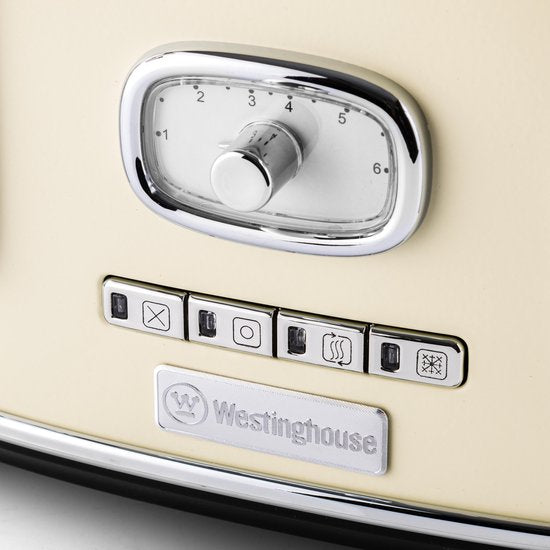 Grille-pain rétro Westinghouse - 4 tranches - fentes extra-larges - grille de maintien au chaud - 1750W - Beige