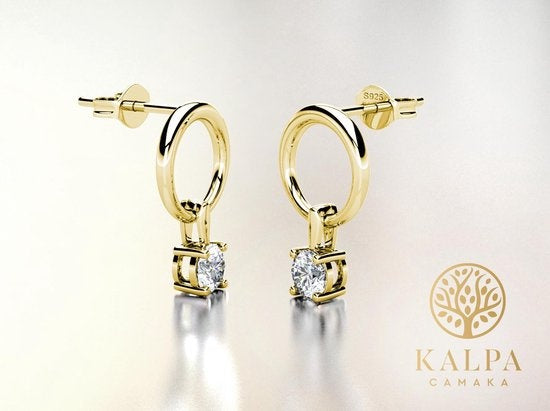 Yolora Boucles d'oreilles avec cristaux Kalpa Camaka - Couleur or - Plaqué or jaune 18K - Boucles d'oreilles femme - Clous d'oreilles - Bijoux - Boîte cadeau de luxe - Boîte cadeau - Boîte cadeau exclusive - Magnifique emballage cadeau