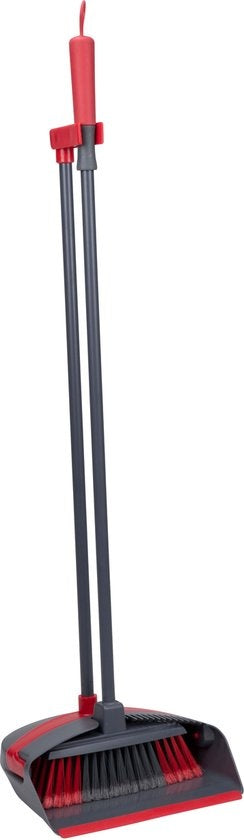 Pelle et brosse Dirt Devil avec long manche - Ensemble pelle et brosse - Dents de nettoyage - Poignée souple - Gris / Rouge