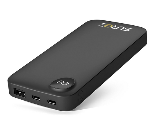 Surge C-Twin Powerbank 10 000mAh 22,5W - 2x USB-C + USB - Noir - Compact 14,2 x 6,8 x 1,6 cm