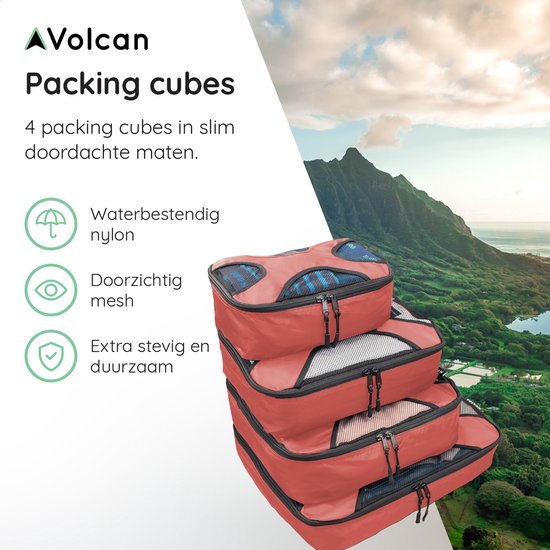 Cubes de rangement Volcan - Kit d'organisation pour valise - Sac à dos et valise - 4 pièces - Cubes de voyage - Rose