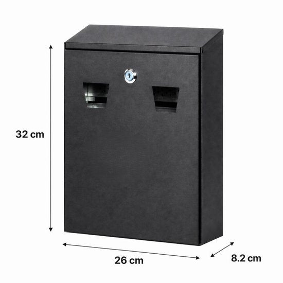 Cendrier mural Ceruzo noir – Grand format – Avec serrure – Cendrier d'extérieur – 32 x 26 x 8,5 cm