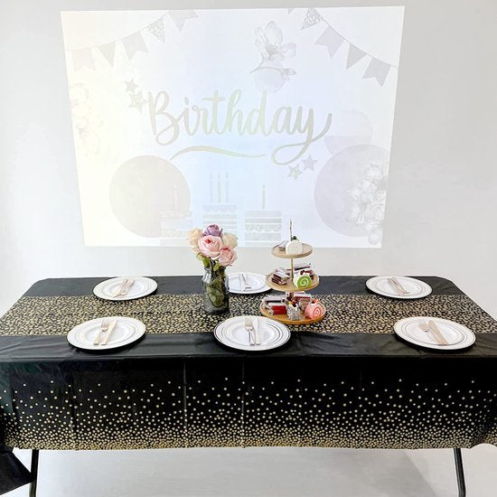Partizzle 2x nappe plastique jetable - Décorations d'anniversaire - Décoration 50 ans Abraham Sarah - Articles de Noël anciens et nouveaux 2025 / Nouvel An - Noir et or - 274 x 137 cm