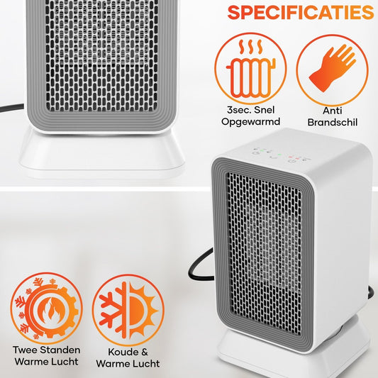 MATTI® - Réchaud à ventilateur - Réchaud électrique - Réchaud en céramique - Fonction oscillation et minuterie 1000W