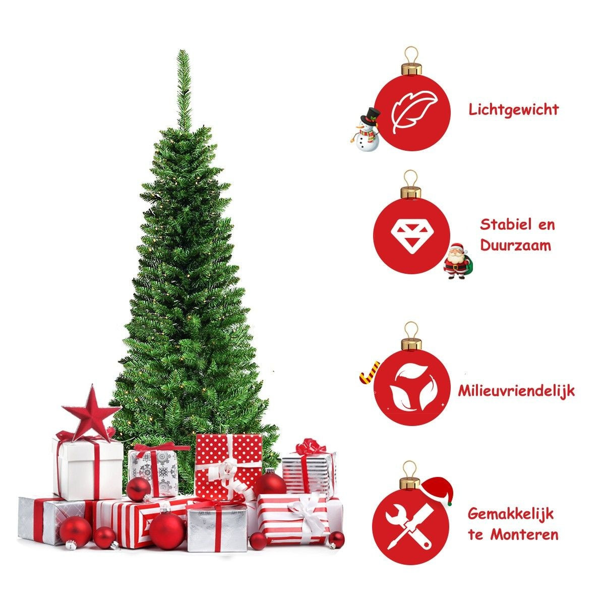 Coast Artificial Christmas Tree Narrow - WITH Warm White LED Lights - Green - 135cm