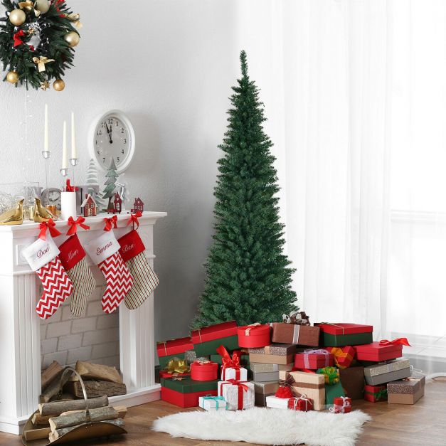 Coast Sapin de Noël en forme de crayon - 210 cm et 700 pointes - avec support en métal et branches réalistes - pour l'intérieur et l'extérieur - PVC vert et métal