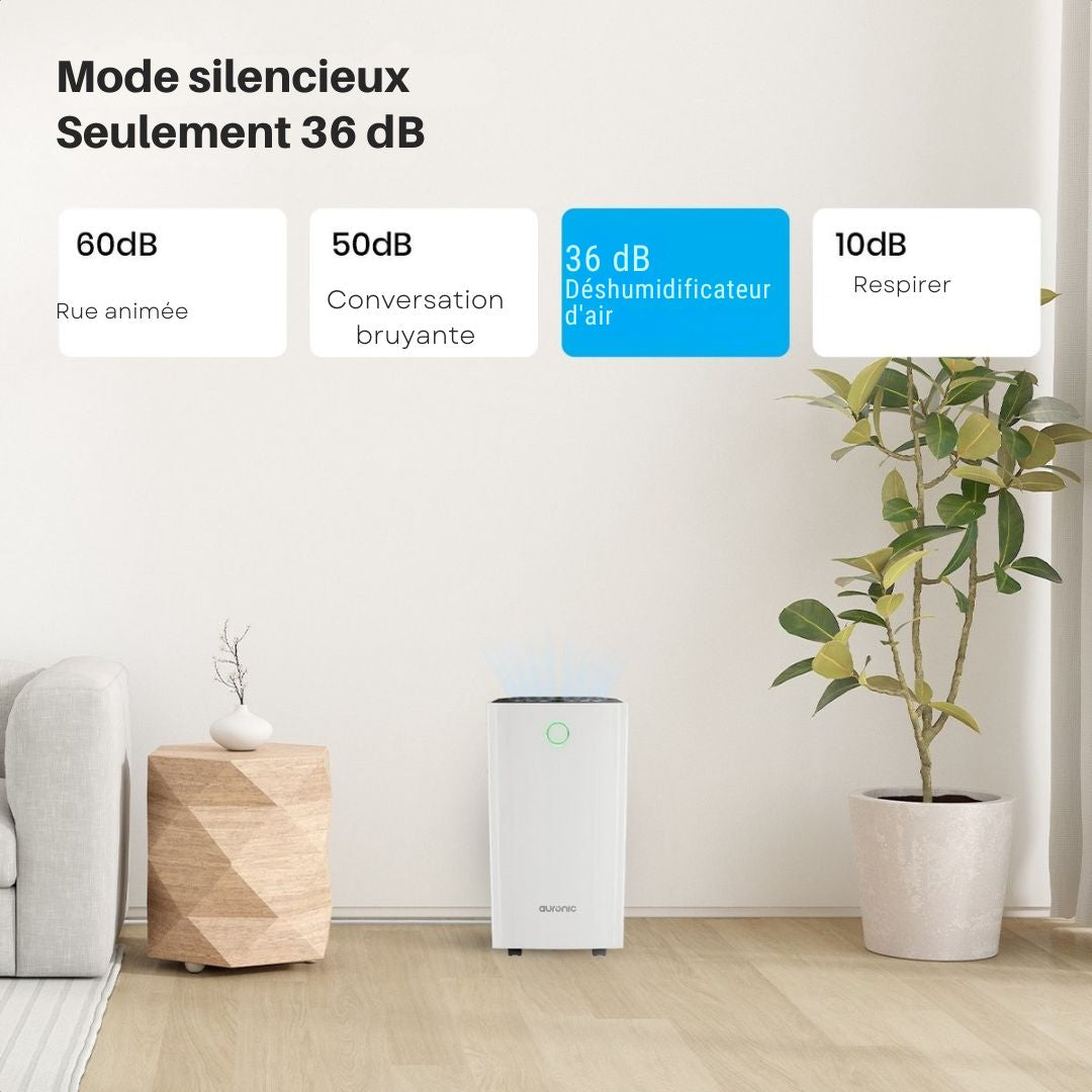 Déshumidificateur Auronic - 12 litres par jour - Fonction Lavage-Séchage - 185 W - 30,5 x 26,5 x 52 cm - Blanc