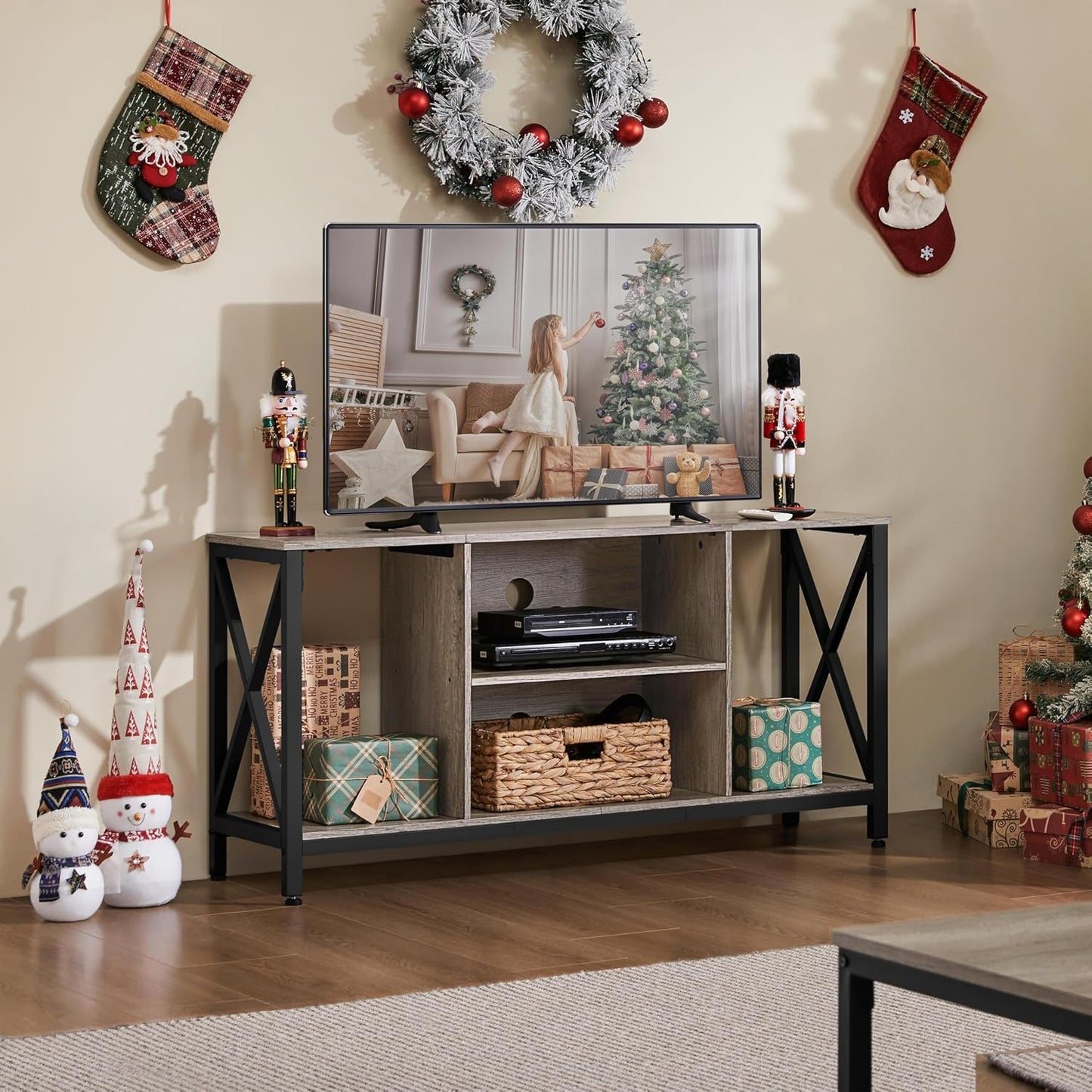 Meuble TV industriel Yaheetech X-Frame pour téléviseurs jusqu'à 50 pouces - 106 x 40 x 50,5 cm - Gris
