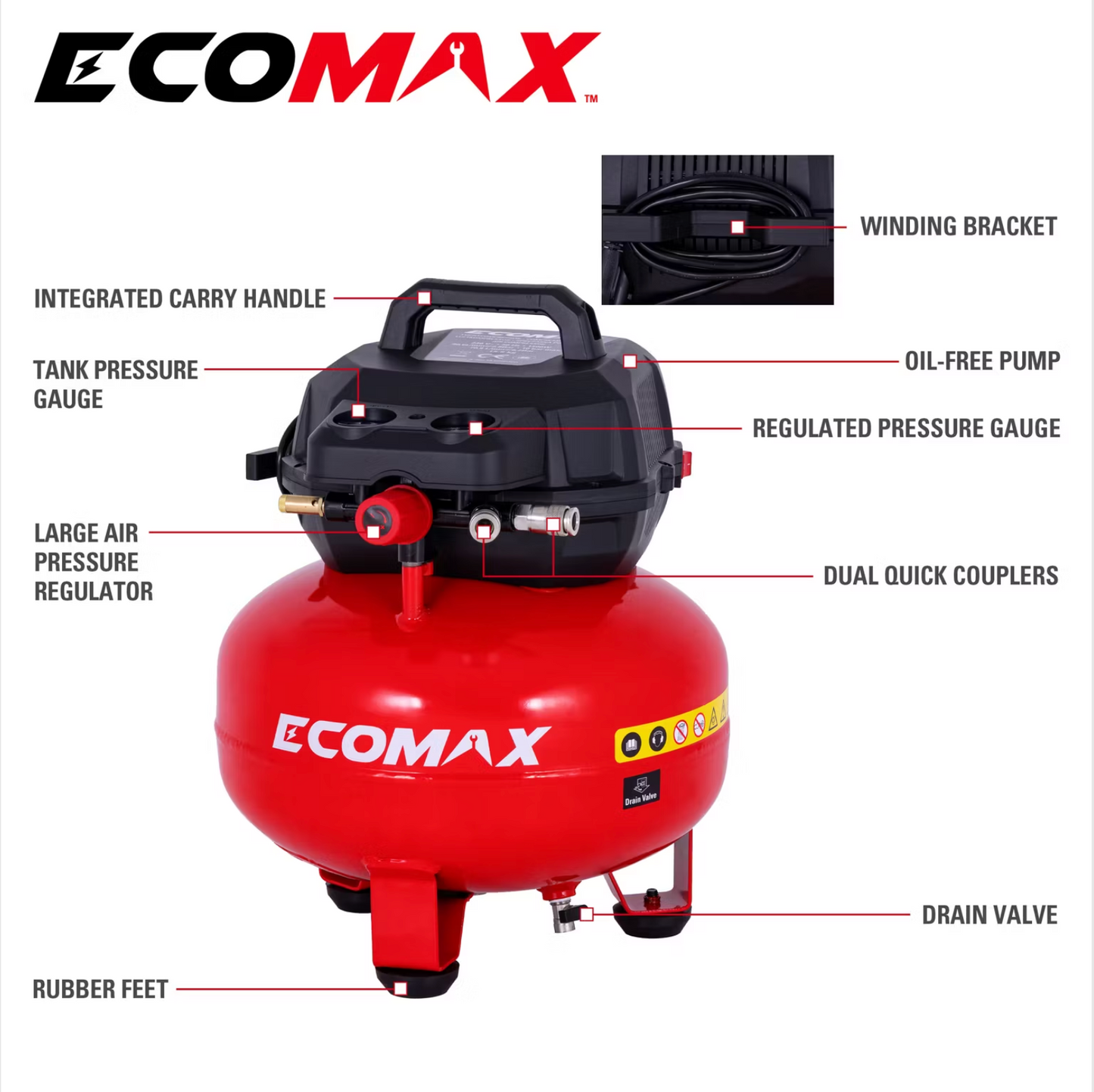 Compresseur d'air Ecomax Pancake 23L - Compact et puissant - Double connexion