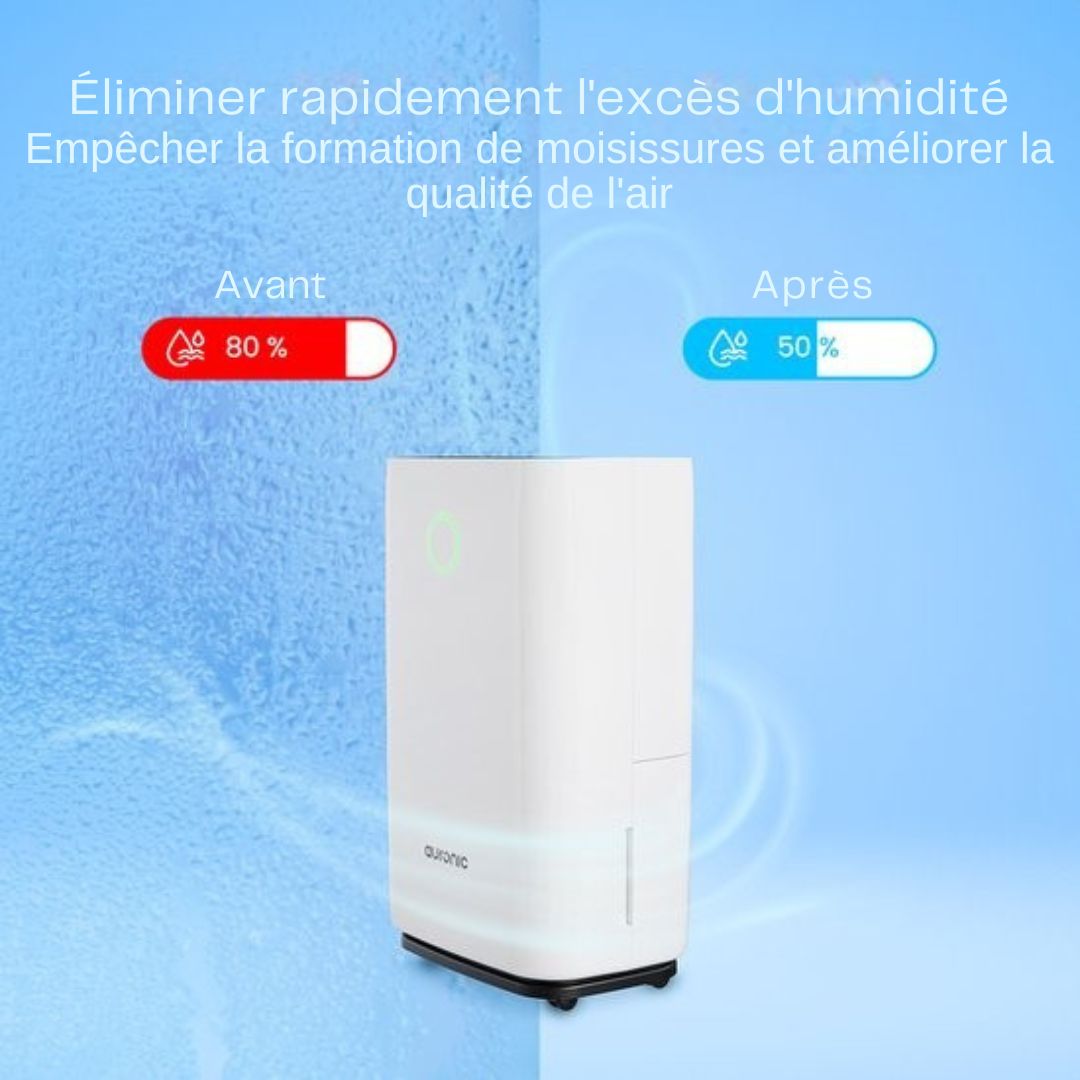 Déshumidificateur Auronic - Série compacte - 20L par jour - Fonction Lavage-Séchage - Chambre à coucher, salle de bain et salon - Blanc