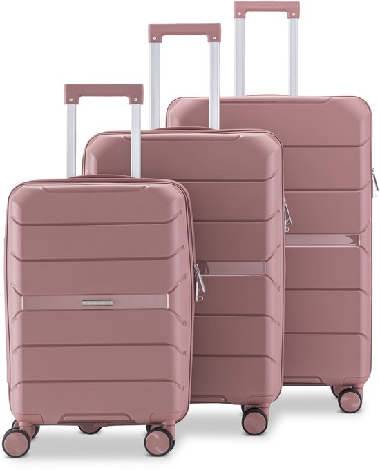 SKYCASES Urban Adventurer - Ensemble de valises - 3 pièces - Serrure à chiffres - 232L - Roues pivotantes - Valise de voyage avec serrure de valise - Légère - Rose